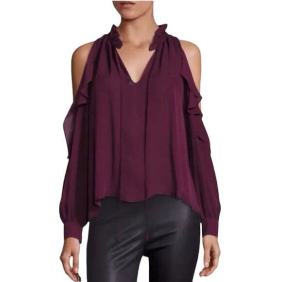 Parker Marjorie Silk Ruffles Boho Balloon Sleeves Shoulder Blouse Top V Neck S - Picture 1 of 16